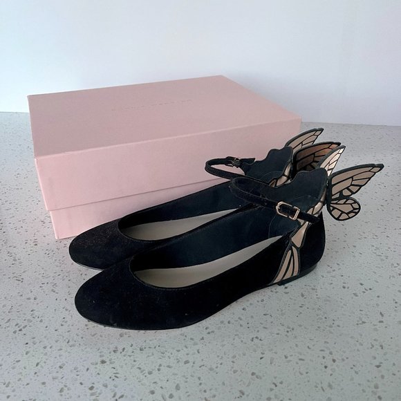 NWT Sophia Webster Black and Gold Butterfly Flats with ankle straps SZ 6.5 /37.5 - Picture 2 of 10